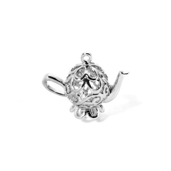 Imagen de 2 Unidades Respetuoso del Medio Ambiente Latón Colgantes Platino Real Chapado Tetera 3D 22mm x 19mm