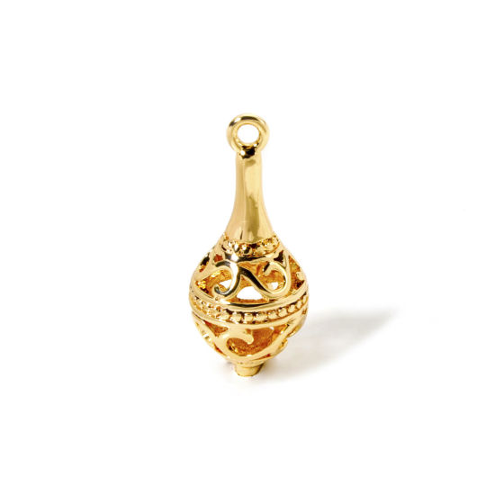 Imagen de 2 Unidades Respetuoso del Medio Ambiente Latón Colgantes 18K Oro Real Chapado Gota 3D 23mm x 10mm