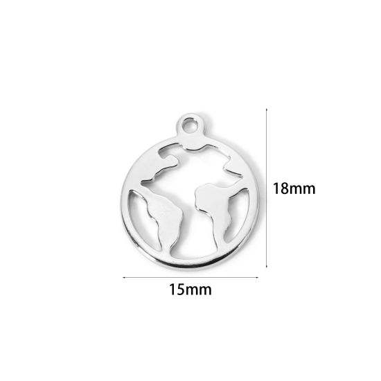 5 個 エコフレンドリー 真鍮 チャーム リアルプラチナメッキ 円形 地図 透かし 18mm x 15mm、 の画像