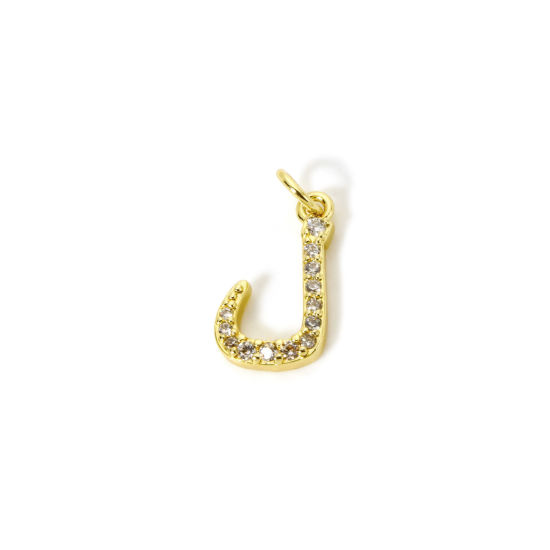 1 個 エコフレンドリー 真鍮 チャーム 18Kリアルゴールドメッキ アラビア文字 マイクロパヴェ クリア ジルコン 19mm x 9mm、 の画像
