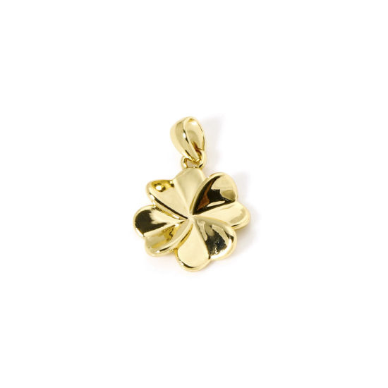 Image de 2 Pcs Pendentif Breloque Collection Végétale Respectueux de la Nature en Laiton Plaqué Or Véritable 18K Trèfle 19mm x 13mm