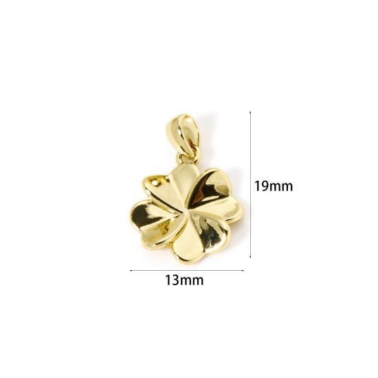 Image de 2 Pcs Pendentif Breloque Collection Végétale Respectueux de la Nature en Laiton Plaqué Or Véritable 18K Trèfle 19mm x 13mm