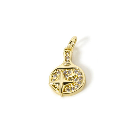 Immagine di 1 Pz Ecologico Ottone Sport Ciondoli 18K Vero Oro Placcato Racchetta da Ping Pong Stella Micro Spianare Trasparente Cubic Zirconiae 19mm x 10mm