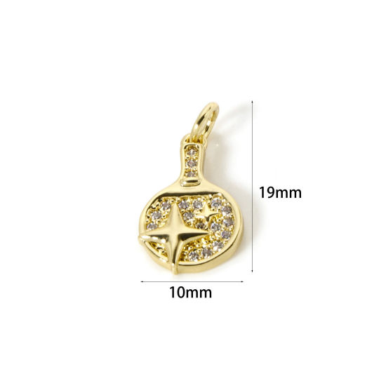 Immagine di 1 Pz Ecologico Ottone Sport Ciondoli 18K Vero Oro Placcato Racchetta da Ping Pong Stella Micro Spianare Trasparente Cubic Zirconiae 19mm x 10mm