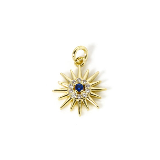 Immagine di 1 Pz Ecologico Ottone Galassia Ciondoli 18K Vero Oro Placcato Sole Micro Spianare Blu Scuro Cubic Zirconiae 16mm x 12mm