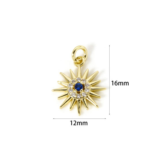 Immagine di 1 Pz Ecologico Ottone Galassia Ciondoli 18K Vero Oro Placcato Sole Micro Spianare Blu Scuro Cubic Zirconiae 16mm x 12mm
