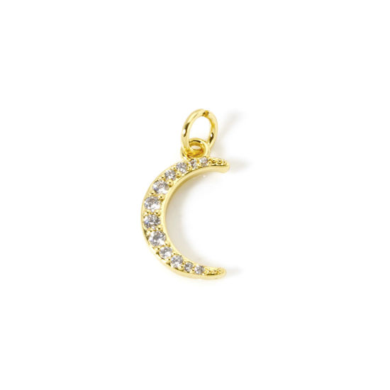 Immagine di 1 Pz Ecologico Ottone Galassia Ciondoli 18K Vero Oro Placcato Luna Nuova Micro Spianare Trasparente Cubic Zirconiae 18mm x 9mm