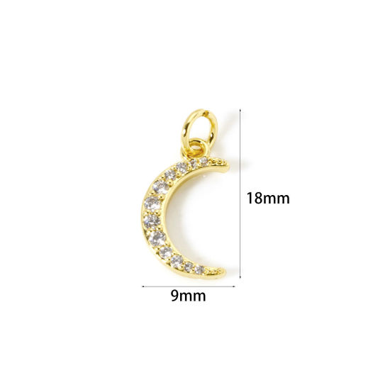 Immagine di 1 Pz Ecologico Ottone Galassia Ciondoli 18K Vero Oro Placcato Luna Nuova Micro Spianare Trasparente Cubic Zirconiae 18mm x 9mm