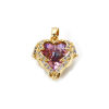 Picture of 2 PCs Brass & Glass Valentine's Day Charm Pendant 18K Gold Plated AB Rainbow Color Heart Clear Cubic Zirconia 21mm x 16mm