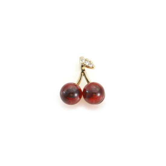 Immagine di 2 Pz Ottone & Vetro Ciondoli Placcato Oro 18K Colore di Vino Rosso Ciliegia 3D Trasparente Cubic Zirconiae 14mm x 12mm