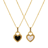Picture of 1 Piece Eco-friendly Stylish Valentine's Day 18K Gold Plated Black & White Natural Shell & Brass Curb Link Chain Heart Double Sided Pendant Charm Necklace For Women Gift 45cm(17.7") + 5cm(2") long