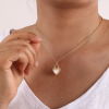 Picture of 1 Piece Eco-friendly Stylish Valentine's Day 18K Gold Plated Black & White Natural Shell & Brass Curb Link Chain Heart Double Sided Pendant Charm Necklace For Women Gift 45cm(17.7") + 5cm(2") long