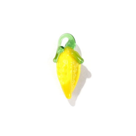 Image de 10 Pcs Breloques 3D en Verre au Chalumeau Jaune Maïs 27mm x 10mm