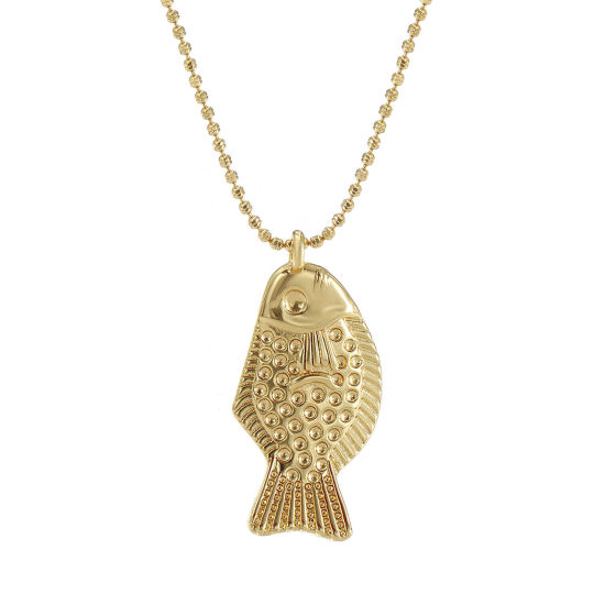Image de 1 Pièce Collier à Pendentif Chaîne Maille Bille Bijoux d'Océan en Laiton Respectueux de la Nature Bohême Plaqué Or Véritable 18K Poisson Unisexe Cadeau 45cm + 5cm long