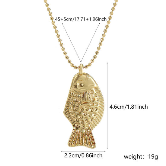 Image de 1 Pièce Collier à Pendentif Chaîne Maille Bille Bijoux d'Océan en Laiton Respectueux de la Nature Bohême Plaqué Or Véritable 18K Poisson Unisexe Cadeau 45cm + 5cm long
