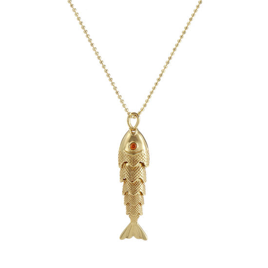 Image de 1 Pièce Collier à Pendentif Chaîne Maille Bille Bijoux d'Océan en Laiton Respectueux de la Nature Bohême Plaqué Or Véritable 18K Poisson Mobile Unisexe Cadeau 45cm + 5cm long