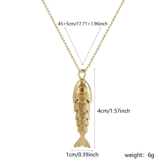 Image de 1 Pièce Collier à Pendentif Chaîne Maille Bille Bijoux d'Océan en Laiton Respectueux de la Nature Bohême Plaqué Or Véritable 18K Poisson Mobile Unisexe Cadeau 45cm + 5cm long