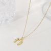 Picture of 18K Real Gold Plated Link Cable Chain Luck Horseshoe Pendant Charm Necklace, Brass & Acrylic 46cm(18.1") + 6cm(2.4"), For Women, Clear Cubic Zirconia Stylish West Cowboy Gift, Eco-friendly, 1 Piece