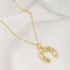 Picture of 18K Real Gold Plated Link Cable Chain Luck Horseshoe Pendant Charm Necklace, Brass & Acrylic 46cm(18.1") + 6cm(2.4"), For Women, Clear Cubic Zirconia Stylish West Cowboy Gift, Eco-friendly, 1 Piece
