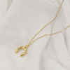 Picture of 18K Real Gold Plated Link Cable Chain Luck Horseshoe Pendant Charm Necklace, Brass & Acrylic 46cm(18.1") + 6cm(2.4"), For Women, Clear Cubic Zirconia Stylish West Cowboy Gift, Eco-friendly, 1 Piece