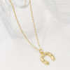 Picture of 18K Real Gold Plated Link Cable Chain Luck Horseshoe Pendant Charm Necklace, Brass & Acrylic 46cm(18.1") + 6cm(2.4"), For Women, Clear Cubic Zirconia Stylish West Cowboy Gift, Eco-friendly, 1 Piece