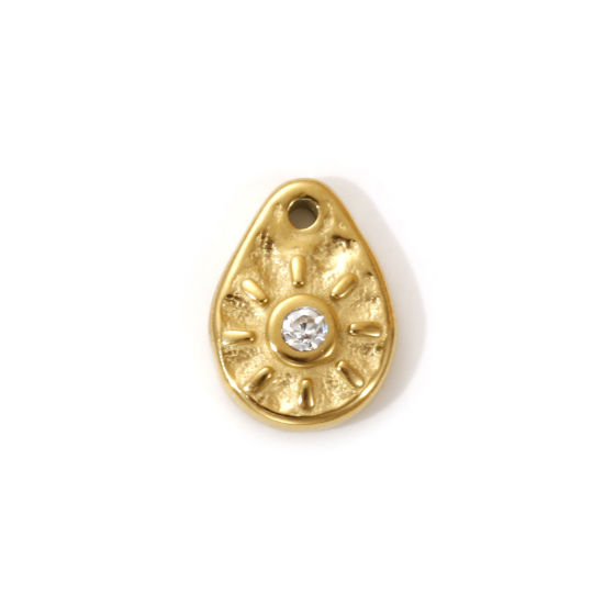 Picture of 1 Piece Eco-friendly PVD Vacuum Plating Waterproof Anti-Tarnish Hypoallergenic 304 Stainless Steel Galaxy Charms 18K Real Gold Plated Drop Sun Micro Pave Clear Cubic Zirconia 13mm x 9mm