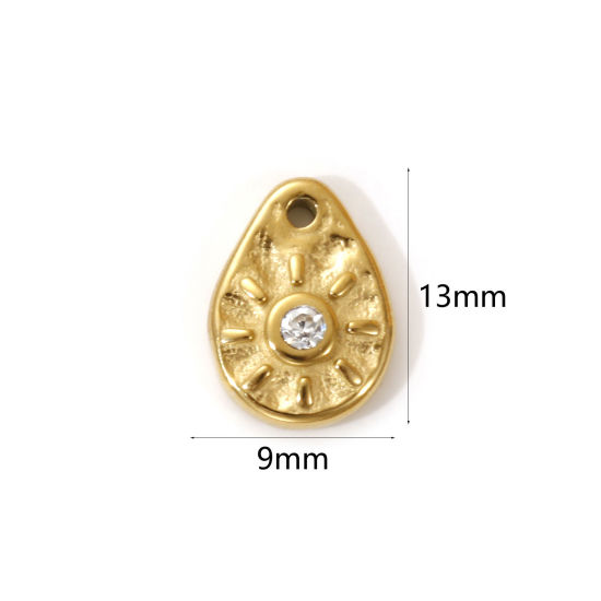 Picture of 1 Piece Eco-friendly PVD Vacuum Plating Waterproof Anti-Tarnish Hypoallergenic 304 Stainless Steel Galaxy Charms 18K Real Gold Plated Drop Sun Micro Pave Clear Cubic Zirconia 13mm x 9mm