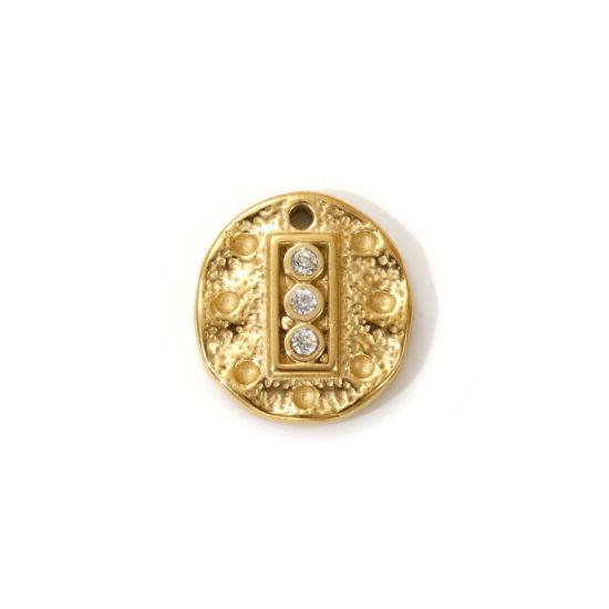 Picture of 1 Piece Eco-friendly PVD Vacuum Plating Waterproof Anti-Tarnish Hypoallergenic 304 Stainless Steel Charms 18K Real Gold Plated Oval Hammered Clear Cubic Zirconia 15mm x 14mm