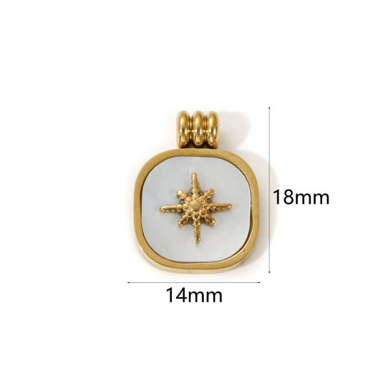 Picture of 1 Piece Eco-friendly PVD Vacuum Plating Waterproof Anti-Tarnish Hypoallergenic 304 Stainless Steel & Natural Shell Galaxy Charms 18K Real Gold Plated White Square Star 18mm x 14mm