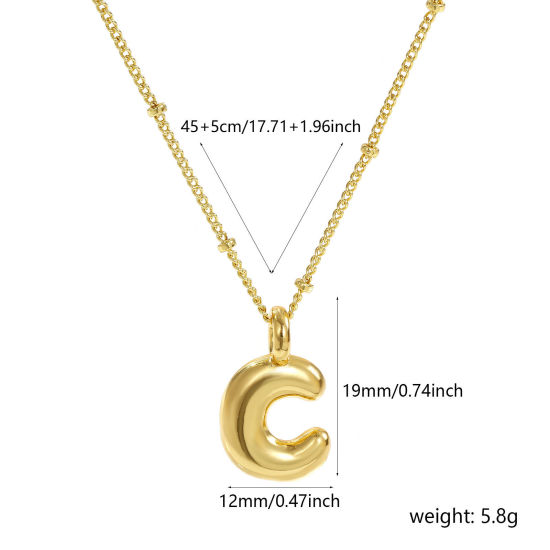 Image de Collier à Breloques Alphabet Majuscule Lettre Initiale Plaqué Or Véritable 18K en Laiton Pour Femmes, Chaîne Maille Cheval 45cm + 5cm, Message " C " Exquis Cadeau, Respectueux de la Nature, 1 Pièce