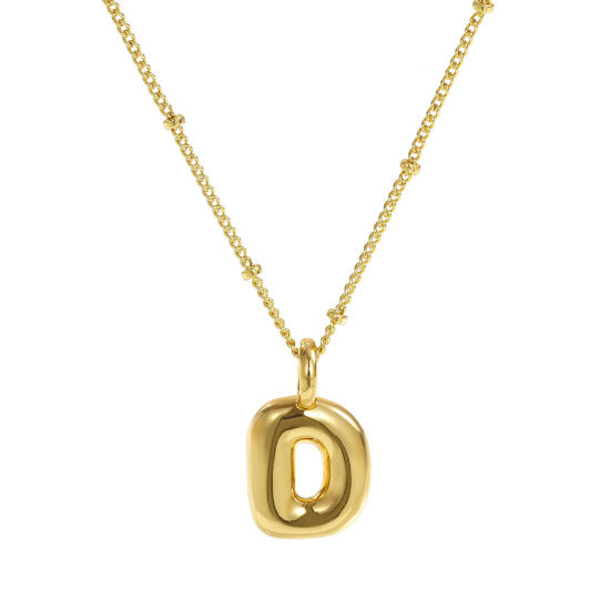 Image de Collier à Breloques Alphabet Majuscule Lettre Initiale Plaqué Or Véritable 18K en Laiton Pour Femmes, Chaîne Maille Cheval 45cm + 5cm, Message " D " Exquis Cadeau, Respectueux de la Nature, 1 Pièce