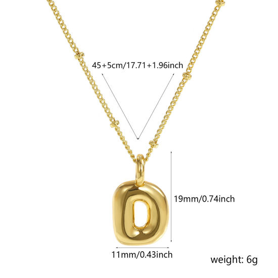 Image de Collier à Breloques Alphabet Majuscule Lettre Initiale Plaqué Or Véritable 18K en Laiton Pour Femmes, Chaîne Maille Cheval 45cm + 5cm, Message " D " Exquis Cadeau, Respectueux de la Nature, 1 Pièce