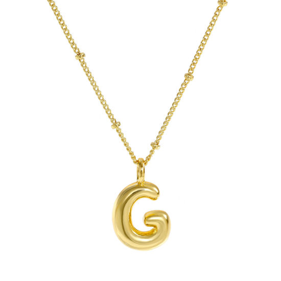 Image de Collier à Breloques Alphabet Majuscule Lettre Initiale Plaqué Or Véritable 18K en Laiton Pour Femmes, Chaîne Maille Cheval 45cm + 5cm, Message " G " Exquis Cadeau, Respectueux de la Nature, 1 Pièce