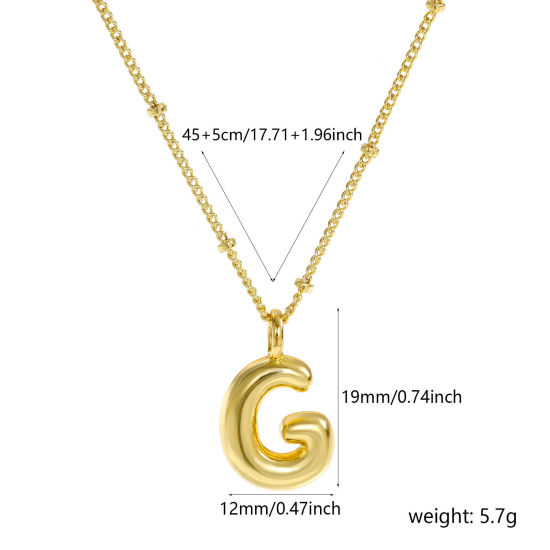 Image de Collier à Breloques Alphabet Majuscule Lettre Initiale Plaqué Or Véritable 18K en Laiton Pour Femmes, Chaîne Maille Cheval 45cm + 5cm, Message " G " Exquis Cadeau, Respectueux de la Nature, 1 Pièce