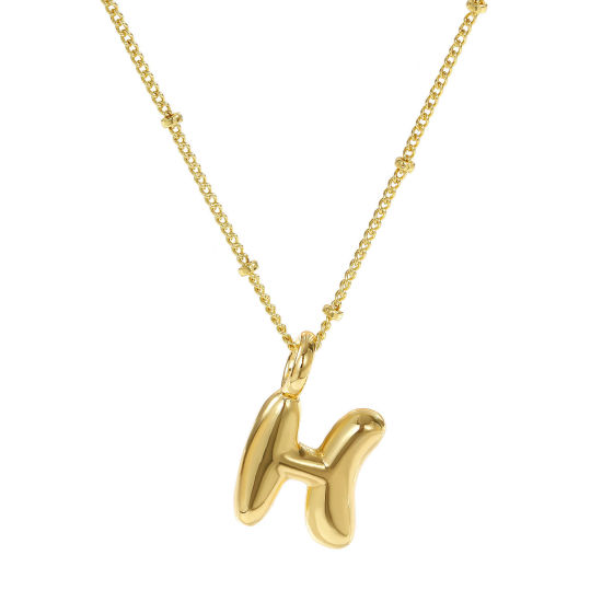 Image de Collier à Breloques Alphabet Majuscule Lettre Initiale Plaqué Or Véritable 18K en Laiton Pour Femmes, Chaîne Maille Cheval 45cm + 5cm, Message " H " Exquis Cadeau, Respectueux de la Nature, 1 Pièce