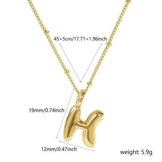 Image de Collier à Breloques Alphabet Majuscule Lettre Initiale Plaqué Or Véritable 18K en Laiton Pour Femmes, Chaîne Maille Cheval 45cm + 5cm, Message " H " Exquis Cadeau, Respectueux de la Nature, 1 Pièce