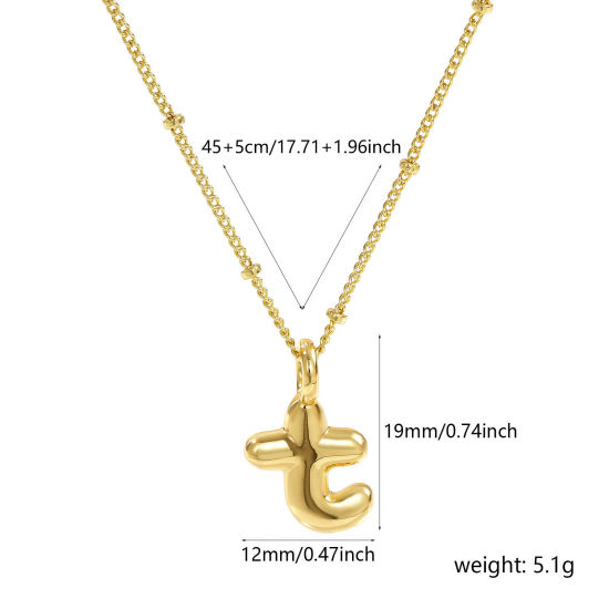 Image de Collier à Breloques Alphabet Majuscule Lettre Initiale Plaqué Or Véritable 18K en Laiton Pour Femmes, Chaîne Maille Cheval 45cm + 5cm, Message " T " Exquis Cadeau, Respectueux de la Nature, 1 Pièce
