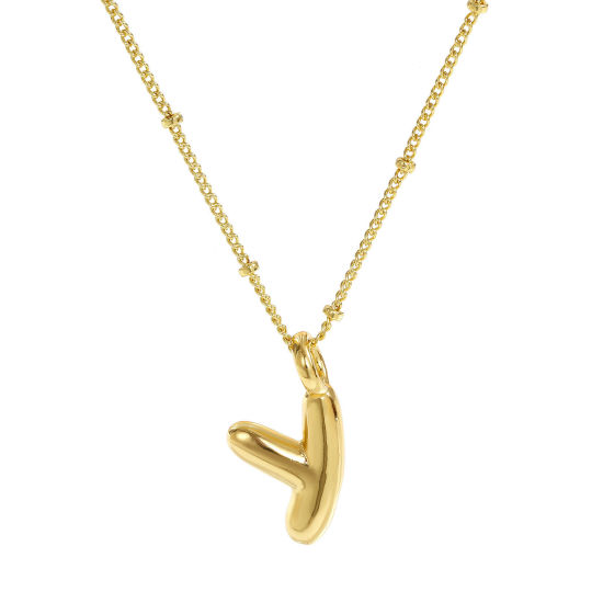 Image de Collier à Breloques Alphabet Majuscule Lettre Initiale Plaqué Or Véritable 18K en Laiton Pour Femmes, Chaîne Maille Cheval 45cm + 5cm, Message " Y " Exquis Cadeau, Respectueux de la Nature, 1 Pièce