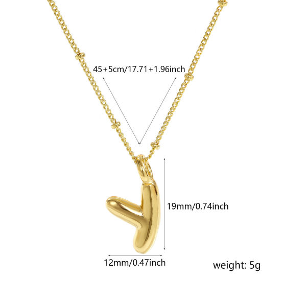 Image de Collier à Breloques Alphabet Majuscule Lettre Initiale Plaqué Or Véritable 18K en Laiton Pour Femmes, Chaîne Maille Cheval 45cm + 5cm, Message " Y " Exquis Cadeau, Respectueux de la Nature, 1 Pièce