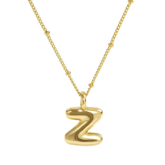 Image de Collier à Breloques Alphabet Majuscule Lettre Initiale Plaqué Or Véritable 18K en Laiton Pour Femmes, Chaîne Maille Cheval 45cm + 5cm, Message " Z " Exquis Cadeau, Respectueux de la Nature, 1 Pièce