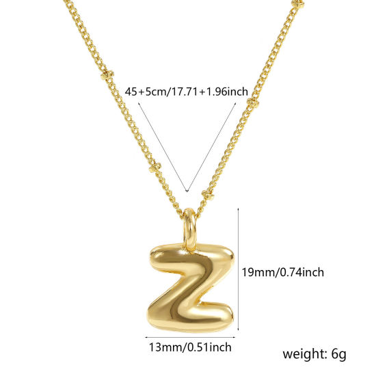 Image de Collier à Breloques Alphabet Majuscule Lettre Initiale Plaqué Or Véritable 18K en Laiton Pour Femmes, Chaîne Maille Cheval 45cm + 5cm, Message " Z " Exquis Cadeau, Respectueux de la Nature, 1 Pièce