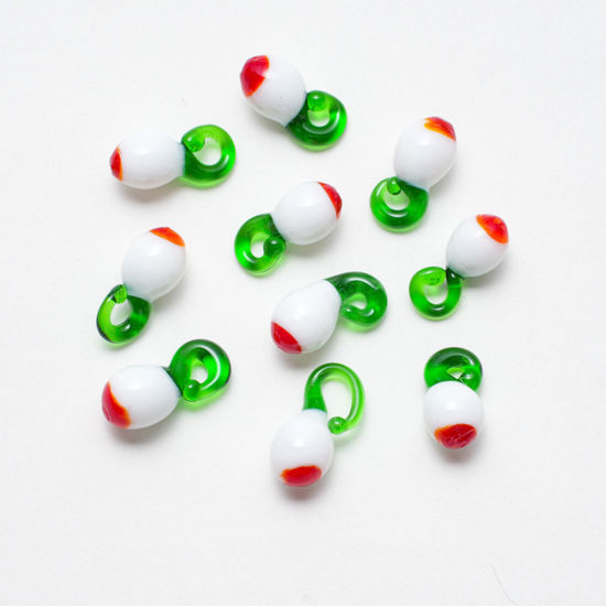 5 個 ランプワークガラス チャーム 白 ピーチ 20mm x 10mm、 の画像