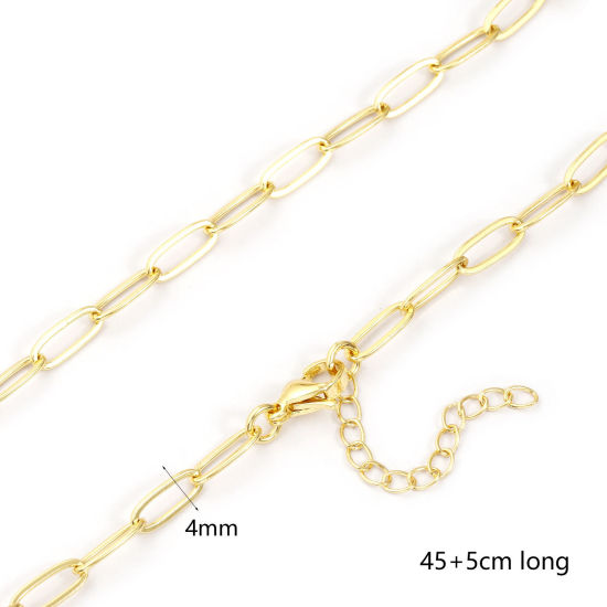 Image de 1 Pièce Colliers Chaîne de Trombone en Laiton Plaqué Or 18K 45cm + 5cm long, Taille de la Chaîne: 4mm