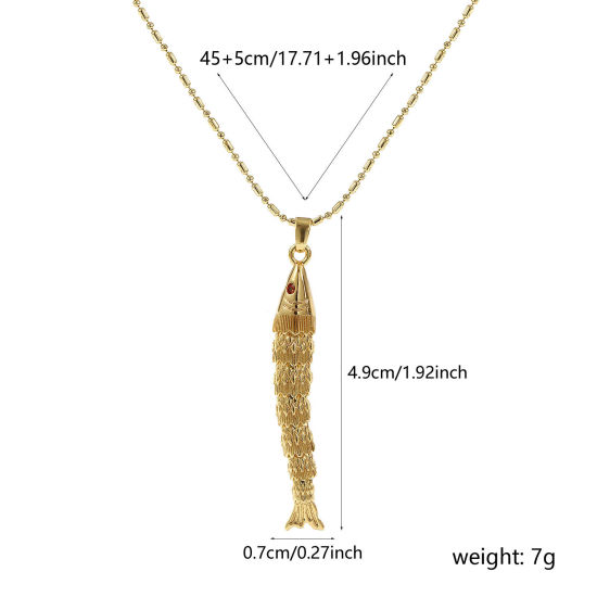 Image de Collier à Breloques Poisson Plaqué Or Véritable 18K en Laiton Pour Femmes, Chaîne Maille Bille 45cm + 5cm, à Zircone Cubique Orange 3D Mobile, Bijoux d'Océan À la Mode Cadeau, Respectueux de la Nature, 1 Pièce