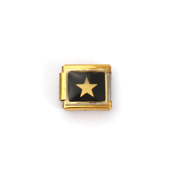 Image de 2 Pcs Bracelet à Maillons Breloques Italiens Accessories de Fabrication de Bracelets Bijoux DIY Galaxie en 304 Acier Inoxydable Plaqué Or 18K Noir Rectangle Pentacle 10mm x 9mm