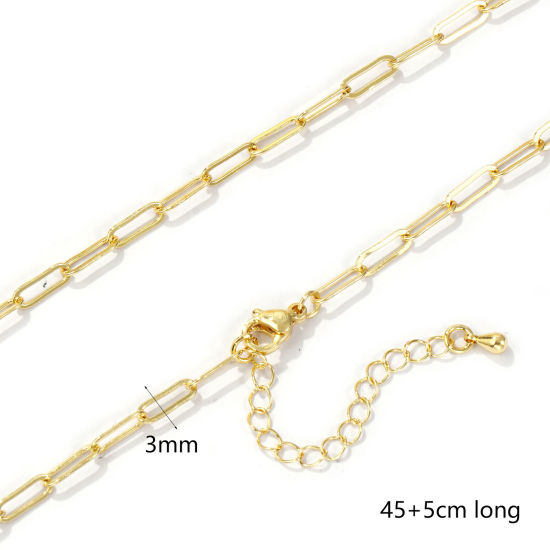 Image de 1 Pièce Colliers Chaîne de Trombone Exquis en Laiton Plaqué Or 18K 45cm + 5cm long, Taille de la Chaîne: 3mm