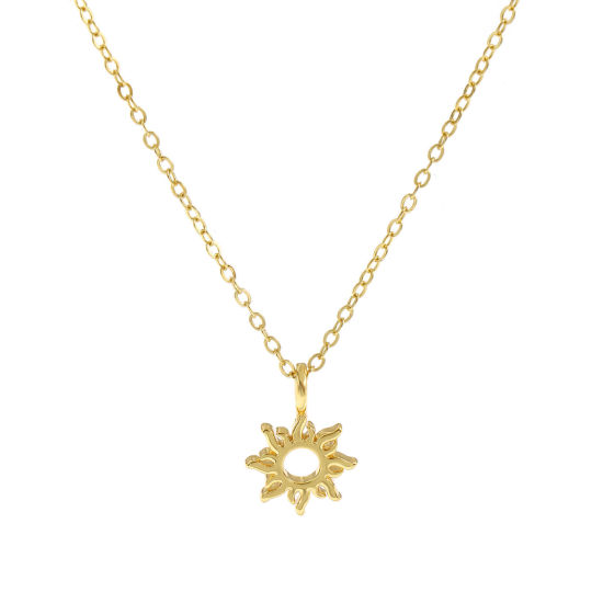 Image de Collier à Breloques Soleil Plaqué Or Véritable 18K en Laiton Pour Femmes, Chaîne Maille Forçat 46cm + 6cm, Galaxie Exquis Respectueux de la Nature, 1 Pièce