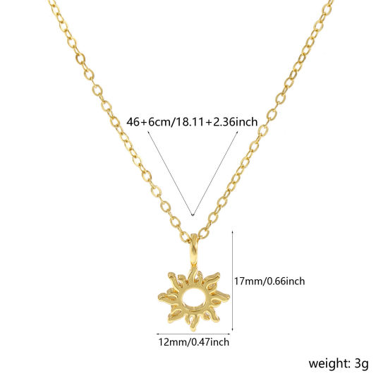 Image de Collier à Breloques Soleil Plaqué Or Véritable 18K en Laiton Pour Femmes, Chaîne Maille Forçat 46cm + 6cm, Galaxie Exquis Respectueux de la Nature, 1 Pièce