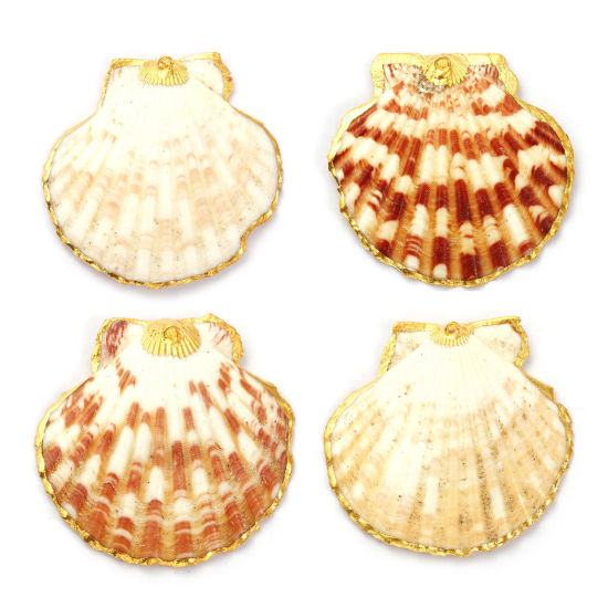 2 個 天然シェル ペンダント 金メッキ 5cm x 5cm、 の画像