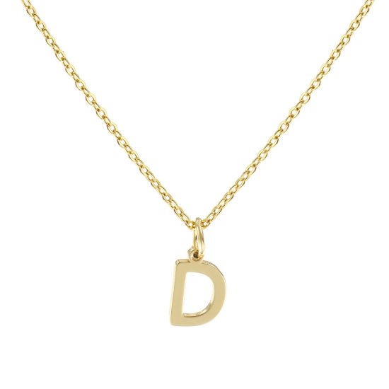 Image de Collier à Breloques Plaqué Or Véritable 18K en Laiton Pour Femmes, Chaîne Maille Forçat 45cm + 5cm, Message " D " Alphabet Majuscule Lettre Initiale Minimaliste Cadeau, Respectueux de la Nature, 1 Pièce